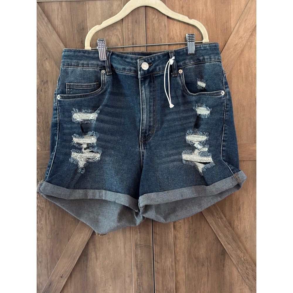 Refuge Denim Miami High Rise Stretch Distressed Cuffed Jean Shorts Size 9 NEW